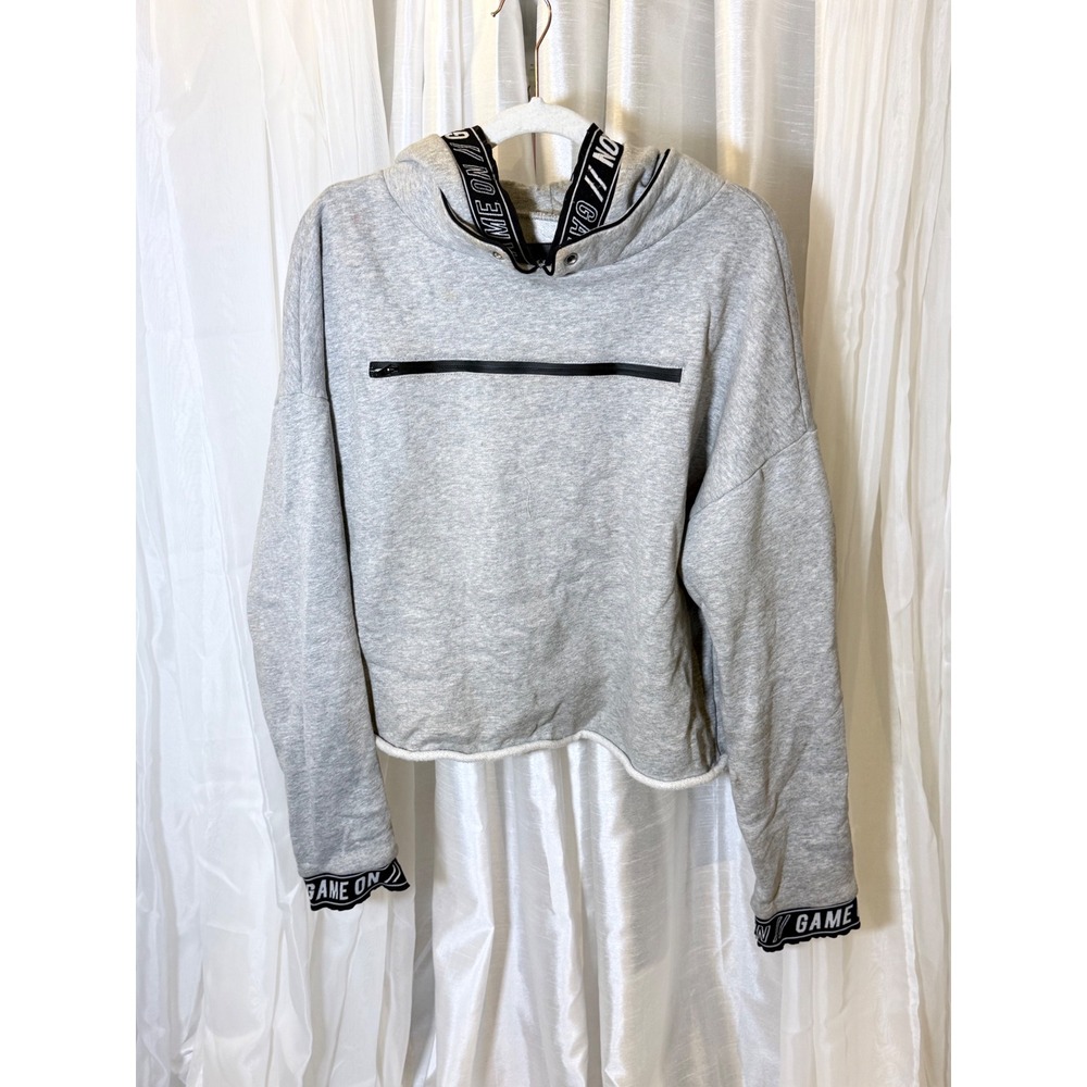 Move by Ardene Hoodie Womens XL Gray Game On Cropped Zip Pocket Pullover